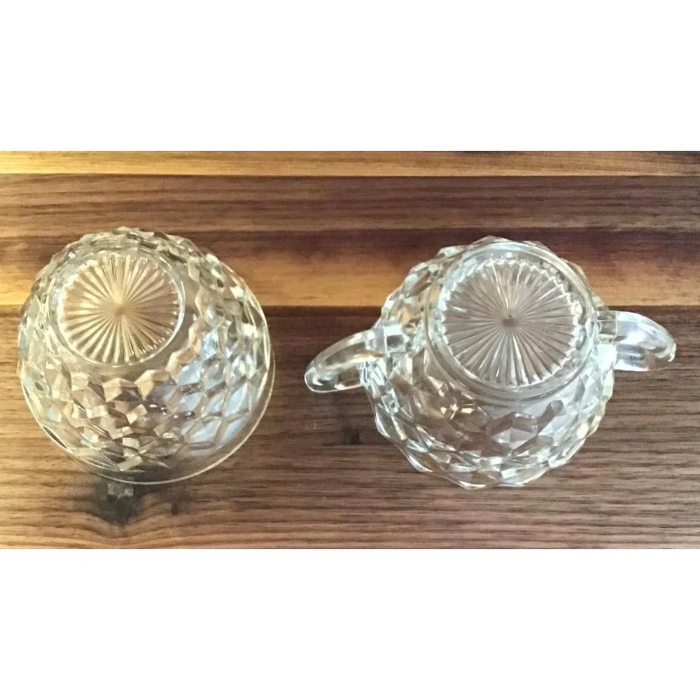 Vintage Fostoria American Clear Glass Creamer & Sugar Bowl Set Trad Mid Century